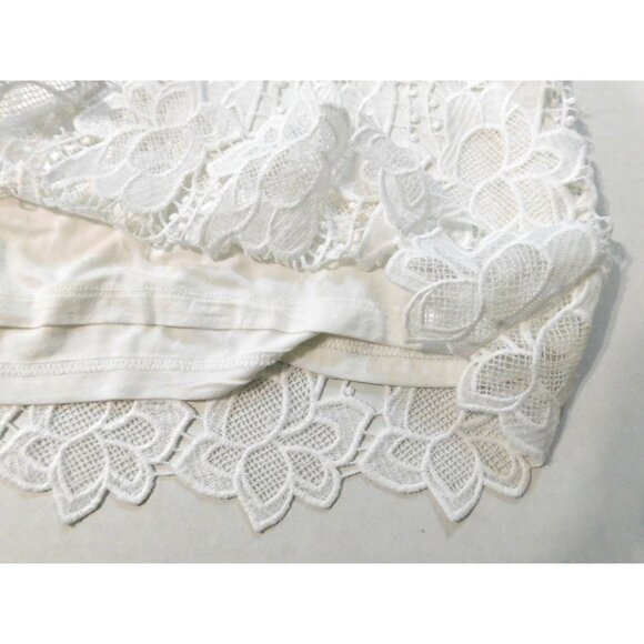 Philosophy Lace Overlay Top XL White Floral Short Sleeve Scoop Neck Lined - Picture 5 of 9